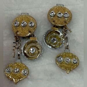 Vintage MAM Gold & Silver Holiday Ornament clip on earrings